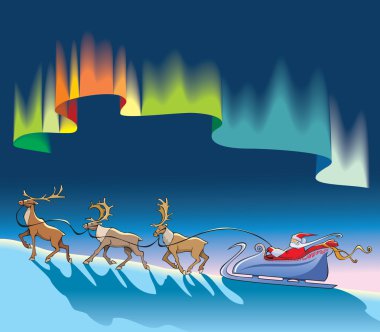 Santa Claus sleighing under northern lig clipart