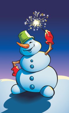 Snowman holding sparkler clipart