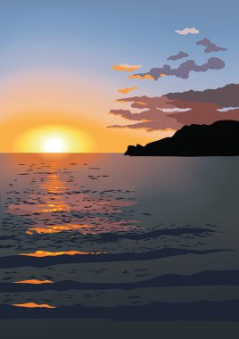 Sunset at sea, vector clipart