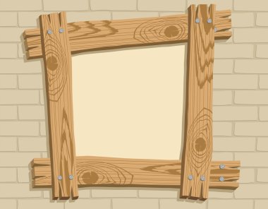 Wooden frame against a backdrop of brick clipart