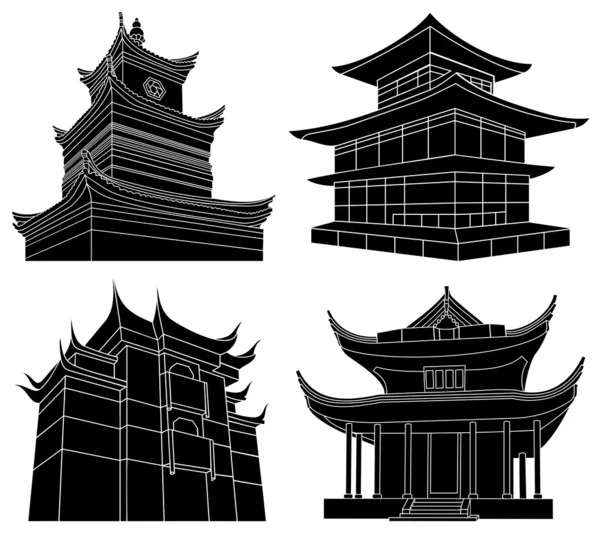 Çin pagoda silhouettes — Stok Vektör