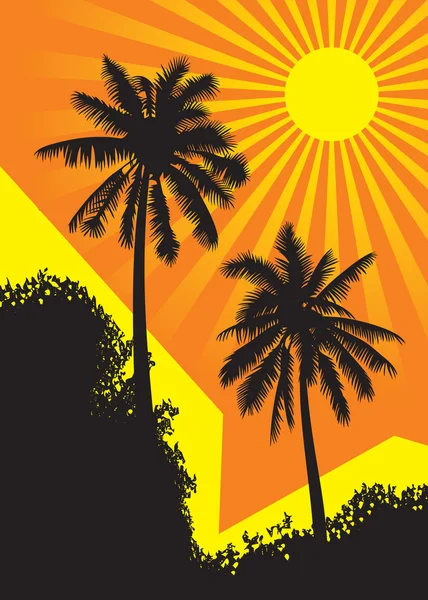 阳光照射棕榈树 — 图库矢量图片