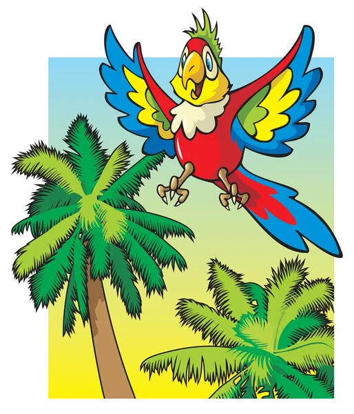 Papagaio voando acima das palmeiras — Vetor de Stock