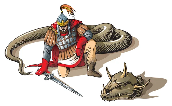 Guerrero y una serpiente gigante — Archivo Imágenes Vectoriales