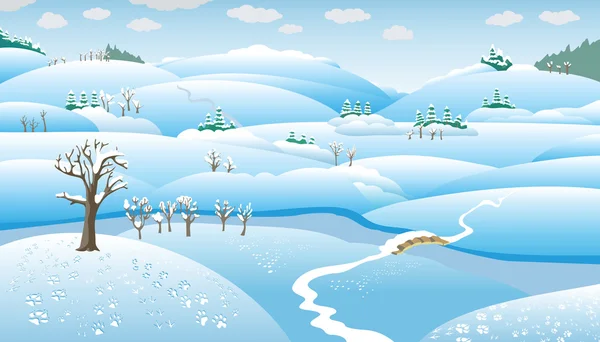 Winterlandschap in cartoon stijl — Stockvector