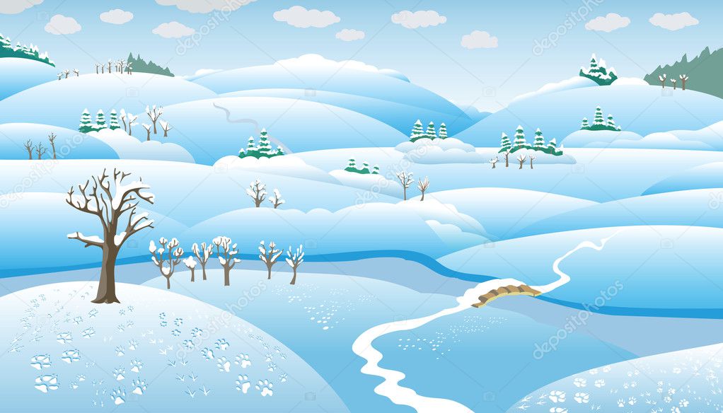 Winter Landscape in cartoon style