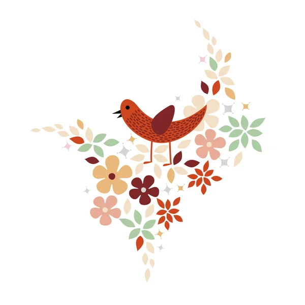 Kuş ve çiçek kartı tasarımı — Stok Vektör