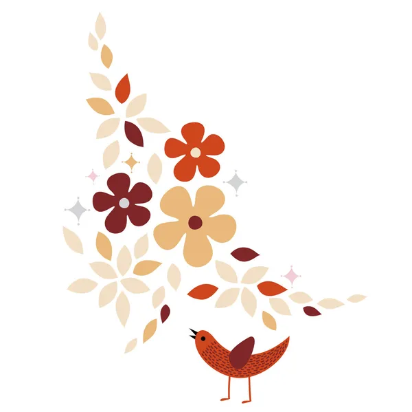Projeto de cartão de pássaro e flor — Vetor de Stock