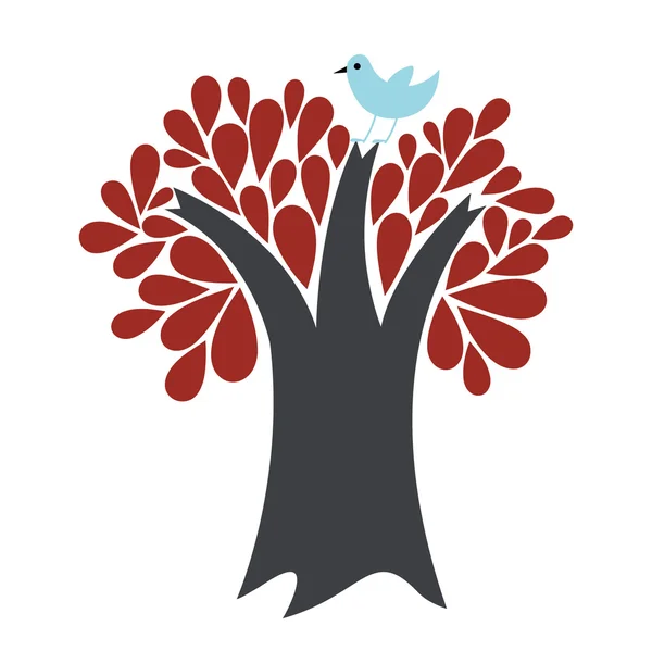Πουλί και δέντρο σχεδίαση ταπετσαρία — Διανυσματικό Αρχείο