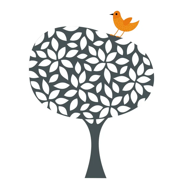 Πουλί και δέντρο σχεδίαση ταπετσαρία — Διανυσματικό Αρχείο