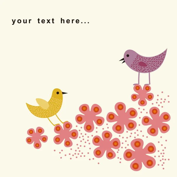 새와 꽃 카드 디자인 — 스톡 벡터