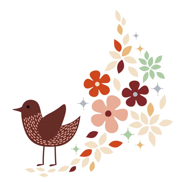 Kuş ve çiçek kartı tasarımı — Stok Vektör