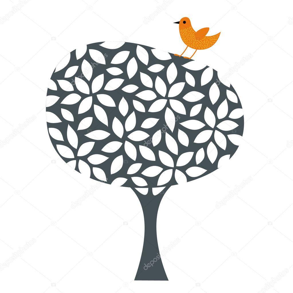 Bird and tree wallpaper design