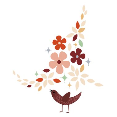 Bird and flower card design clipart