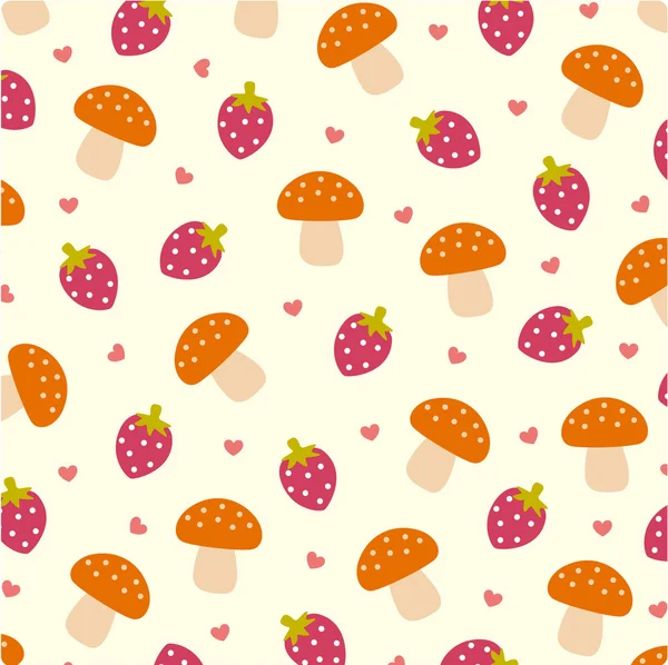 Vector Strawberry and Mushrooms wallpape — Stock Vector