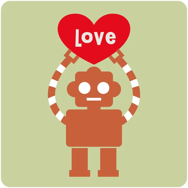 Robot with heart card design — Stock Vector