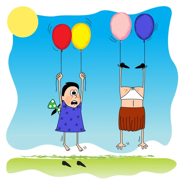 Girls&balloon — Stock Vector