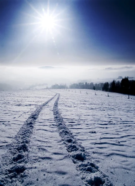 Зимовий пейзаж з сонцем — стокове фото