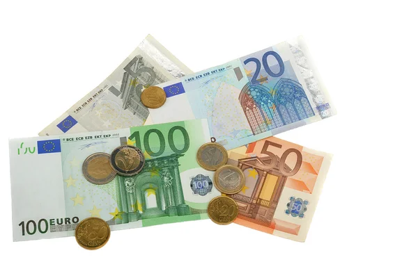 Euró pénz egy fehér háttér. — Stock Fotó