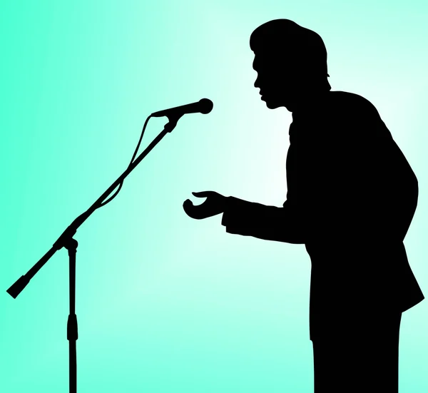 stock image Man silhouette speech to microphone