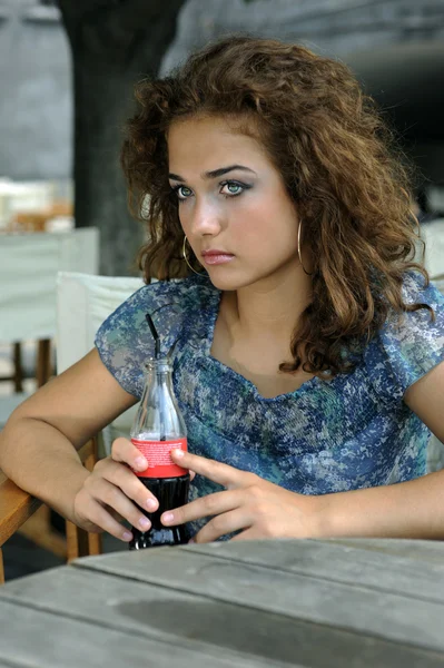 Beautiful girl with soda — Stock Photo, Image