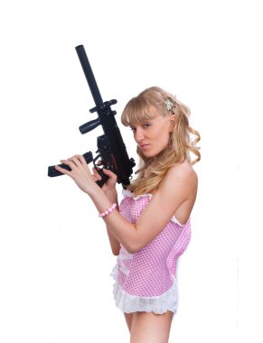 Young sexy woman with assault gun clipart