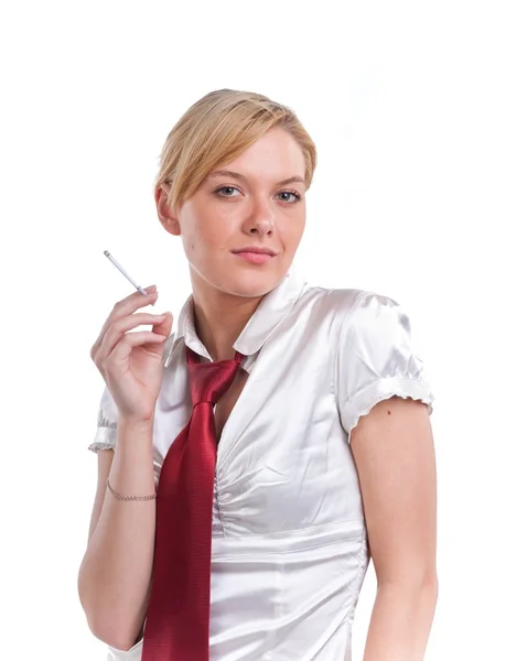 Young cute woman, smoking cigarette — Stock Photo, Image
