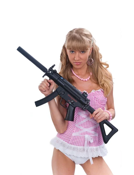 Young sexy woman with gun — Stock Photo, Image