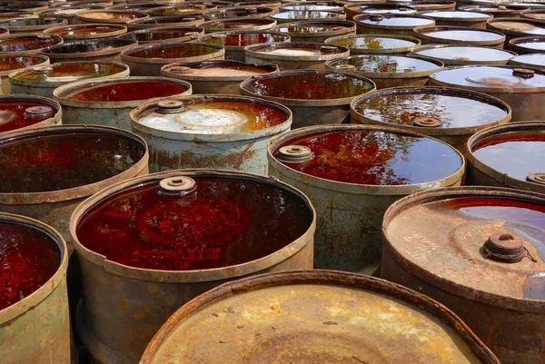 stock image Old rusty toxic barrels