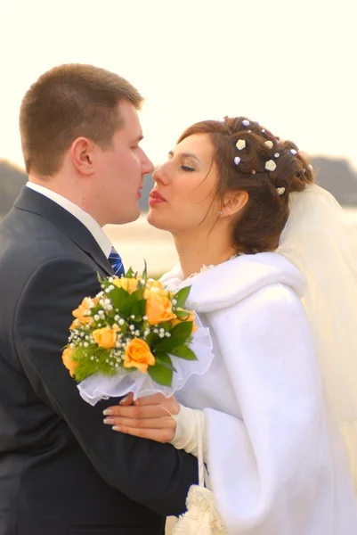 Wedding. First kiss — Stock Photo, Image