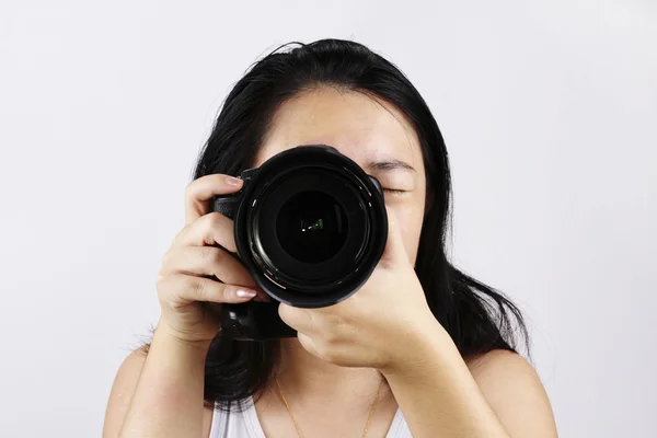 Kobieta fotograf — Zdjęcie stockowe