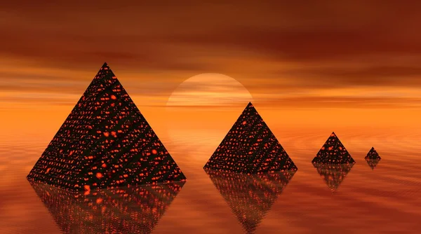 Vier piramides door zonsondergang — Stockfoto