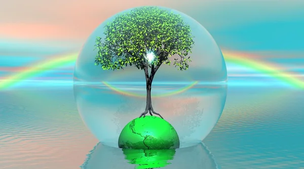 Green tree and earth in a bubble — Stock Photo, Image
