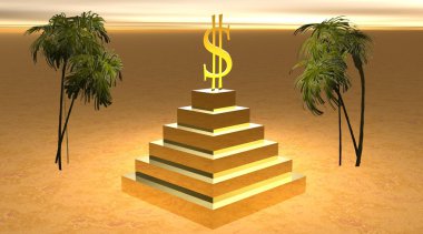 Yellow dollar on a pyramid in desert clipart