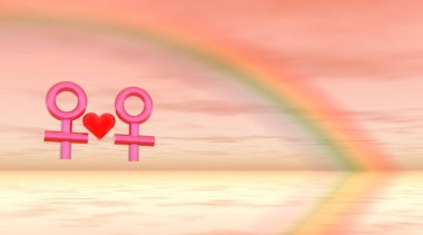 Lesbian Love Under Rainbow clipart