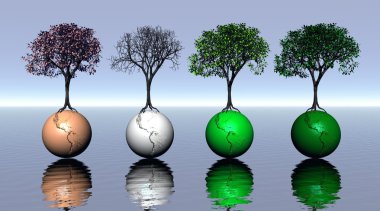 Four colored trees and earth on water clipart