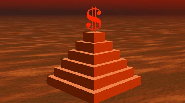 Red dollar on a pyramid in desert — Stock Photo, Image