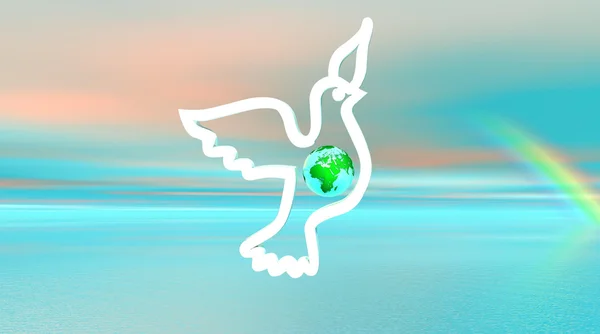 Dünya ile uçan beyaz güvercin — Stok fotoğraf