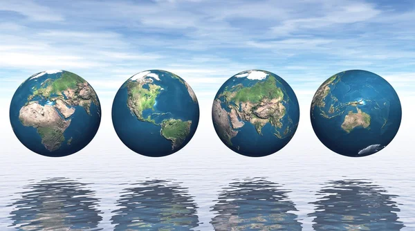 Kontinente auf vier Erden — Stockfoto