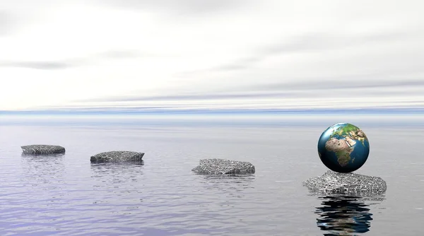 Erde auf einem Stein auf Wasser — Stockfoto