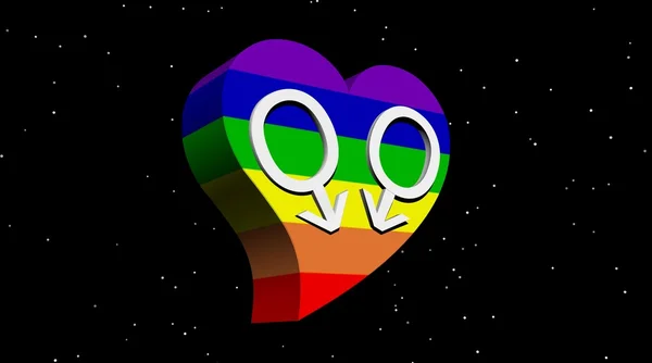 虹色の心の中のゲイの男性のカップル — ストック写真