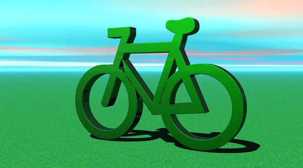 在草地上的绿色金属自行车 — 图库照片