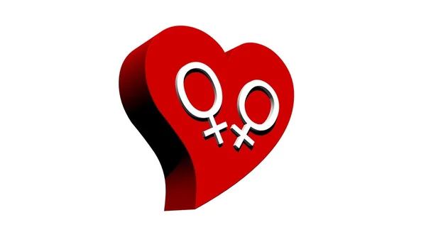 Lesbian couple in red heart — Stockfoto