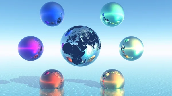 Rainbow balls around earth — Stock Photo, Image