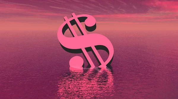 One violet dollar drowning in the sea — Stock Photo, Image