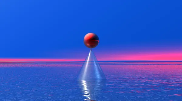 Rode bal op een kegel in vredige landschap — Stockfoto