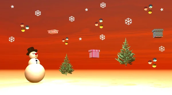 Sněhulák obklopen dárky — Stock fotografie