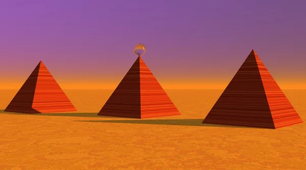 Três pirâmides estriadas vermelhas no deserto — Fotografia de Stock