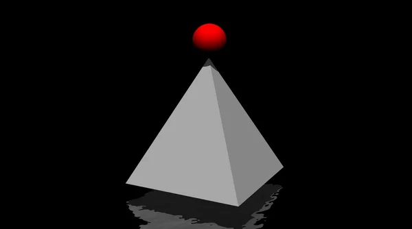 Pirâmide cinzenta e pequena bola vencedora vermelha — Fotografia de Stock