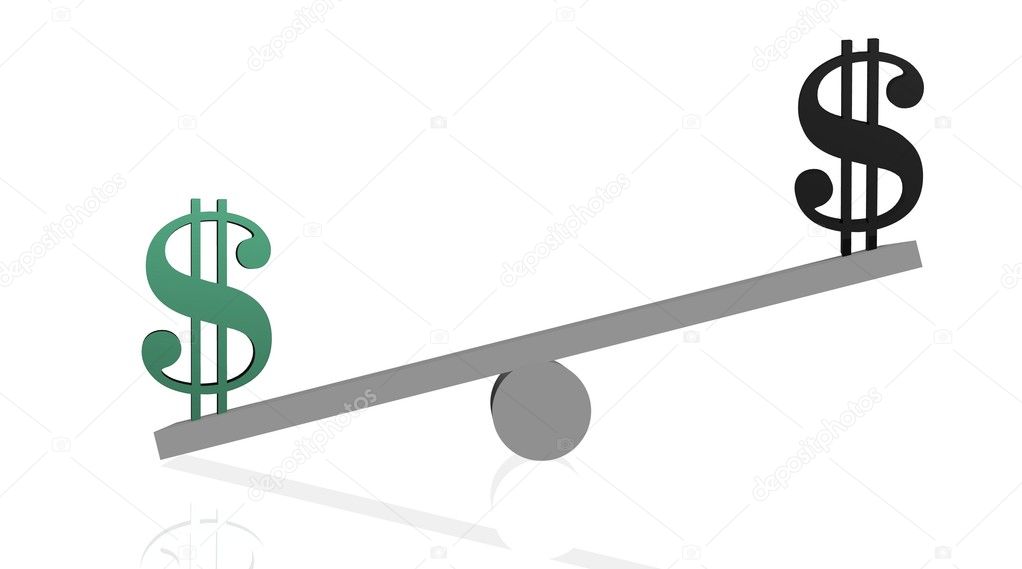 Balance with green and black dollars